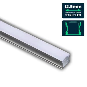 Profilo 2000x17.2x14.4mm Lineare per Strip LED fino a 12.5mm, Alluminio Bianco con Copertura Opaca