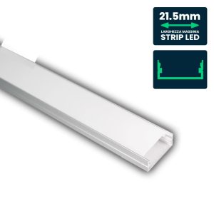 Profilo 2000x23.5x9.8mm  Lineare per Strip LED fino a 21.5mm, Alluminio Bianco con Copertura Opaca