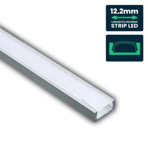 Profilo in Alluminio Colore Silver per Strip LED (Max l: 12,5mm) Copertura Satinata 2000 x 15,55 x 5,9mm