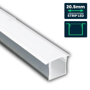 Profilo 2000x30x20.5mm Lineare da Incasso per Strip LED fino a 20.5mm, Alluminio Silver con Copertura Opaca