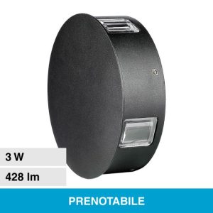 SKU 218215 VT-706-B-N  V-TAC Lampada LED da Muro Rotondo 3W 140LM/W Colore Nero 3000K IP65