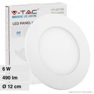 SKU 214856  V-TAC Mini Pannello LED 6W Montaggio ad Incasso Rotondo 6400K