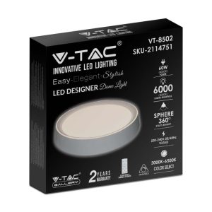 SKU 2114751 60W  VT-8502 V-TAC Plafoniera LED Rotonda  con Telecomando Cambia Colore 3in1 80mm Dimmerabile