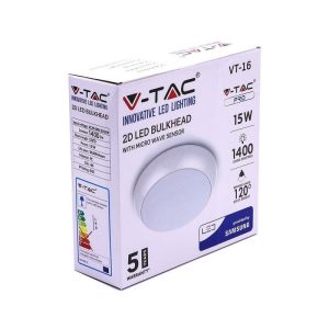 SKU 805 VT-16  V-TAC PRO Plafoniera LED Chip Samsung Rotonda 15W con Sensore di Movimento a Microonde Colore Bianco 6400K