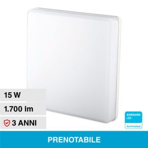 SKU 2113909 LUCE 3000K CALDA VT-8033 V-TAC PRO Plafoniera LED Chip Samsung Quadrata 15W 110LM/W Colore BiancoIP44