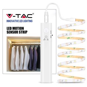 SKU 2574 LUCE 4000K  VT-8082 V-TAC Strip LED SMD2835 2,4W 1m 30 LED/m 6V a Batteria con Sensore di movimento IP65