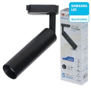7W LUCE  5000k BIANCA  SKU 21355   VT-407  V-TAC Faretto LED da Binario Chip Samsung  Colore Nero