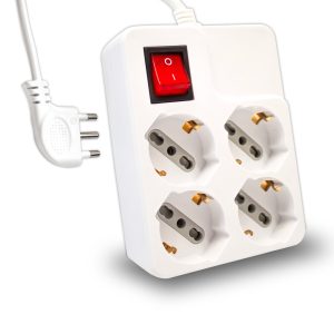 SKU 8748  V-TAC Cavo 1,5m 4 Prese 10/16A 2P+T Bipasso + Schuko con Interruttore Luminoso Spina 16A 2P+T Colore Bianco