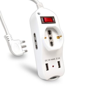 SKU 8745  V-TAC  Cavo 1,5m 2 Prese Laterali 10/16A 2P+T Bipasso 1 Frontale 10/16A 2P+T Schuko 2 USB 16A 2P+T