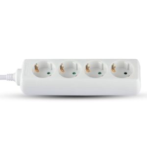SKU 8757 VT-1104  V-TAC Multipresa con Cavo 3m 4 Prese 10A 2P + Schuko e Spina Schuko Colore Bianco