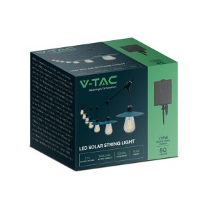 SKU 23034 VT-715S  V-TAC Catenaria 15.6m per 15 lampadine LED ST64 a Filamento Con Pannello Solare Colore Nero 3000K IP44