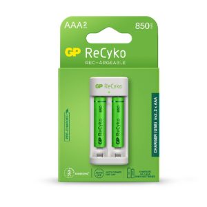 SKU GP202250 GP Battery Caricabatterie USB Recyko E211 con 2 Batterie Ricaricabili 1,5V Mini Stilo AAA NiMH 850mAh incluse
