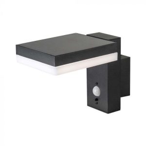 5.5W LUCE 3000K CALDA  V-TAC Lampada LED da Muro Rettangolare con Pannello Solare e Sensore PIR Corpo NeroIP44