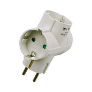 SKU 8790 VT-1012 V-TAC Adattatore Multipresa con 2 Prese Laterali 10A 2P + Schuko e una Superiore 10A 2P + Schuko con Spina
