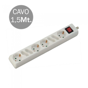 Multipresa con Cavo 5mt 8 Prese 4 10A 2P + Shuko 4 10A Inclinate e Interruttore Luminoso Spina Shuko Colore Bianco - SKU 8772
