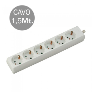 V-TAC VT-1106 Multipresa con Cavo 1,5mt 6 Prese 10A 2P + Shuko e Spina Shuko Colore Bianco - SKU 8760