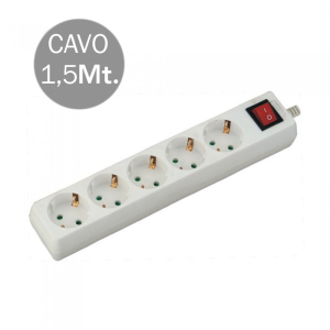 V-TAC VT-1115 Multipresa con Cavo 1,5mt 5 Prese 10A 2P + Shuko e Interruttore Luminoso Spina Shuko Colore Bianco - SKU 8766