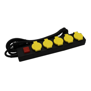 V-TAC VT-1125-3 Multipresa con Cavo 3mt 5 Prese Shuko con Copertura e Interruttore Luminoso Colore Nero Giallo IP44 - SKU 8813