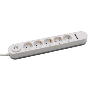 V-TAC VT-1115-3 Multipresa con Cavo 3mt 5 Prese 16A con Interruttore Luminoso e 2 USB Colore Bianco - SKU 8807