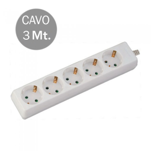 V-TAC VT-1105 Multipresa con Cavo 3mt 5 Prese 10A 2P + Shuko e Spina Shuko Colore Bianco - SKU 8759