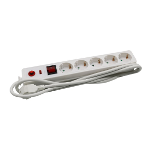 Multipresa con Cavo 1,4mt 5 Prese 16A con Interruttore Luminoso e di Protezione da Sovraccarico Colore Bianco - SKU 8818