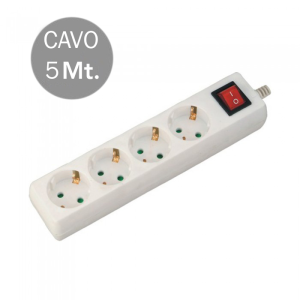 V-TAC VT-1114 Multipresa con Cavo 5mt 4 Prese 10A 2P + Shuko e Interruttore Luminoso Spina Shuko Colore Bianco - SKU 8765