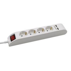 V-TAC VT-1144-2 Multipresa con Cavo 1,4mt 4 Prese 16A con Interruttore Luminoso e 2 USB Colore Bianco - SKU 8808