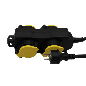V-TAC VT-1124-3 Multipresa con Cavo 3mt 4 Prese 16A con Copertura Colore Nero Giallo IP44 - SKU 8814