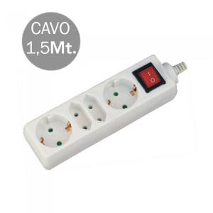 Multipresa con Cavo 1,5mt 4 Prese 2 10A 2P + Shuko 2 10A e Interruttore Luminoso Spina Shuko Colore Bianco - SKU 8770