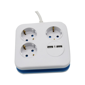 V-TAC VT-1153-2 Multipresa Quadrata con Cavo 1,4 mt 3 Prese Shuko e 2 USB e Spina Shuko Colore Bianco - SKU 8799