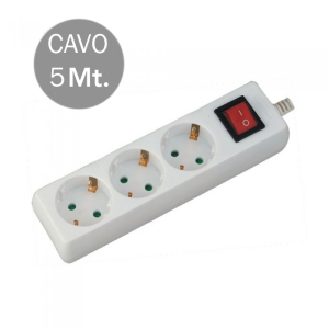V-TAC VT-1113 Multipresa con Cavo 5mt 3 Prese 10A 2P + Shuko e Interruttore Luminoso Spina Shuko Colore Bianco - SKU 8763