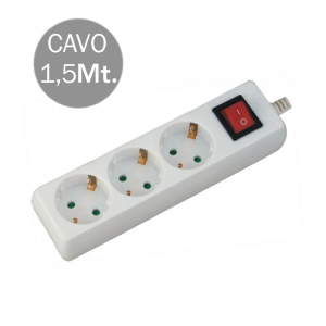 V-TAC VT-1113 Multipresa con Cavo 1,5mt 3 Prese 10A 2P + Shuko e Interruttore Luminoso Spina Shuko Colore Bianco - SKU 8762