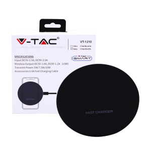 V-TAC VT-1210 Caricatore Wireless Veloce 5A Rotondo Colore Nero - SKU 7708