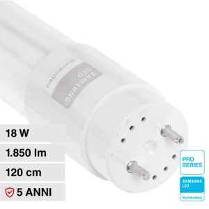 LUCE  3000K SAMSUNG  Tubo LED Chip Samsung T8 18W 100LM/W G13 120cm in Nanoplastica