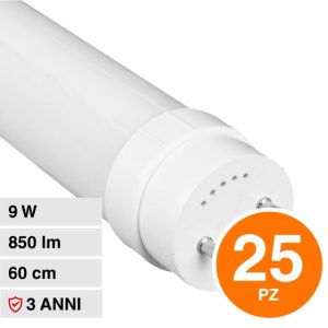 Box 25 pezzi LUCE 4000K NATURALE  Tubo LED T8 G13 9W in Vetro 60cm Con Starter