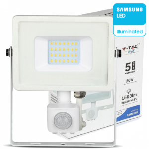 20W con Sensore di Movimento e Crepuscolare   SKU 448  V-TAC PRO Faro LED Chip Samsung Colore Bianco 3000K IP65