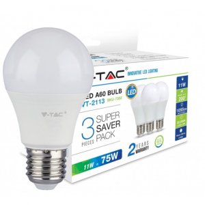 11W 100LM/W E27 LUCE 2700K SKU 7352 VT-2113 V-TAC Lampadina LED A60  (Box 3 pezzi)
