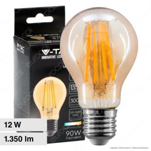 12W  E27 110LM/W LUCE  2200K CALDA  SKU 217457 VT-2123  V-TAC Lampadina LED  A70 Filamento Ambrato
