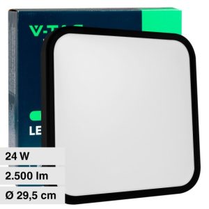 24W  LUCE 3000K CALDA SKU 76451  V-TAC Plafoniera LED Quadrata  Cornice Nera IP44