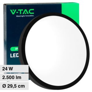 24W LUCE 4000K  NATUARALE  V-TAC Plafoniera LED Rotonda 24W Cornice Nera  IP44 SKU 76371