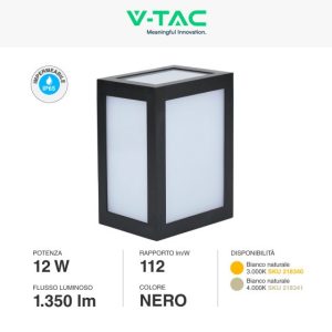 12W LUCE 4000K SKU 218341V-TAC Lampada LED da Muro a Lanterna  Colore NeroIP65