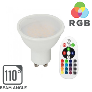 5,5W RGB + 3000K  SKU 212778  V-TAC Faretto LED GU10  Satinato con Telecomando