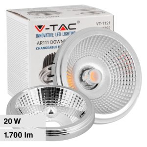 20W LUCE 4000K SKU 212793  V-TAC Faretto LED AR111 con Riflettori Intercambiabili (20°-40°) Colore Argento
