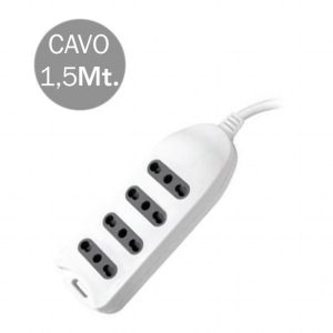 SKU 8707  V-TAC Multipresa con Cavo 1,5m 4 Prese 10/16A 2P+T Bipasso con Attacco a Parete con Spina 16A 2P+T Colore Bianco