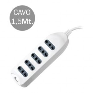 SKU 8708 V-TAC Multipresa con Cavo 1,5m 5 Prese 10/16A 2P+T Bipasso con Attacco a Parete con Spina 16A 2P+T Colore Bianco