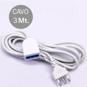 3METRI  Prolunga di Corrente con Spina Bipasso 2P+T 16A e Presa Bipasso 2P+T 10/16A Colore Bianco