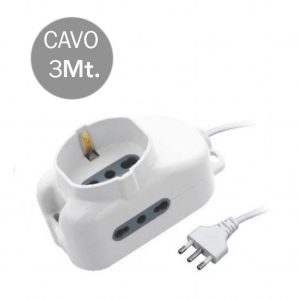 SKU 8733  V-TAC  Cavo da 1,3m 2 Prese Laterali 10/16A 2P+T Bipasso una Frontale 10/16A 2P+T Bipasso + Schuko Spina 16A 2P+T