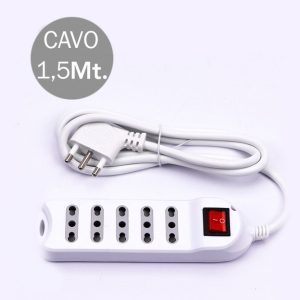 SKU 8741  V-TAC Multipresa con Cavo 1,5m 5 Prese 10/16A 2P+T Bipasso con Interruttore Luminoso e Spina 16A 2P+T Colore Bianco