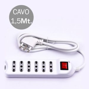 SKU 8742 V-TAC Multipresa con Cavo 1,5m 6 Prese 10/16A 2P+T Bipasso con Interruttore Luminoso e Spina 16A 2P+T Colore Bianco