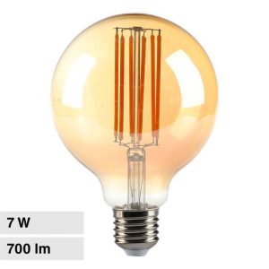 7W 100LM/W LUCE  2200K  CALDA SKU 217147   V-TAC Lampadina LED E27 G95 Filamento Ambrato
